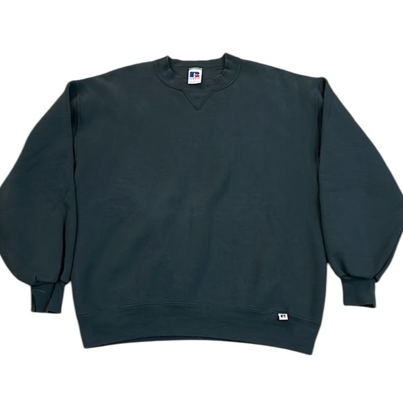 Vintage 90s Russell Athletic Crewneck Sweatshirt Dark Green Cotton Mix USA Large - Picture 1 of 11